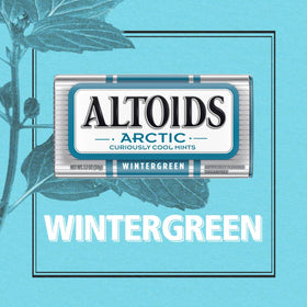 Eight tins stand upright, ideal for stocking and gifting Altoids Arctic Wintergreen.