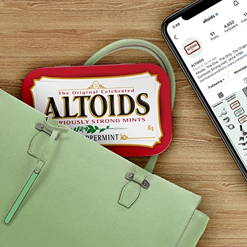 ALTOIDS Bright red tin front emphasizes classic peppermint flavor and recognizability