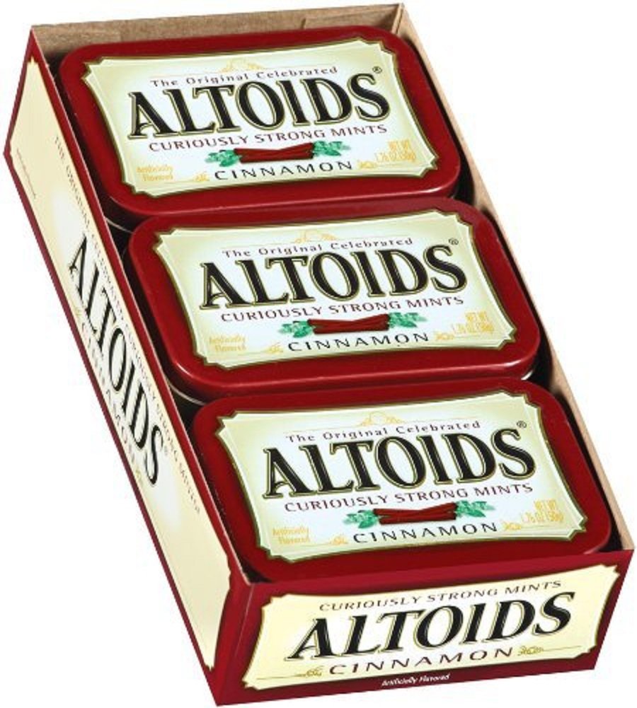 Altoids Curiously Strong Cinnamon mint tin open, a quick refresh on the go