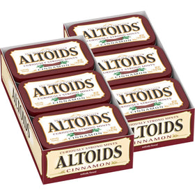 Altoids Classic Cinnamon mints tin front showing recognizable branding for fresh breath on the go.