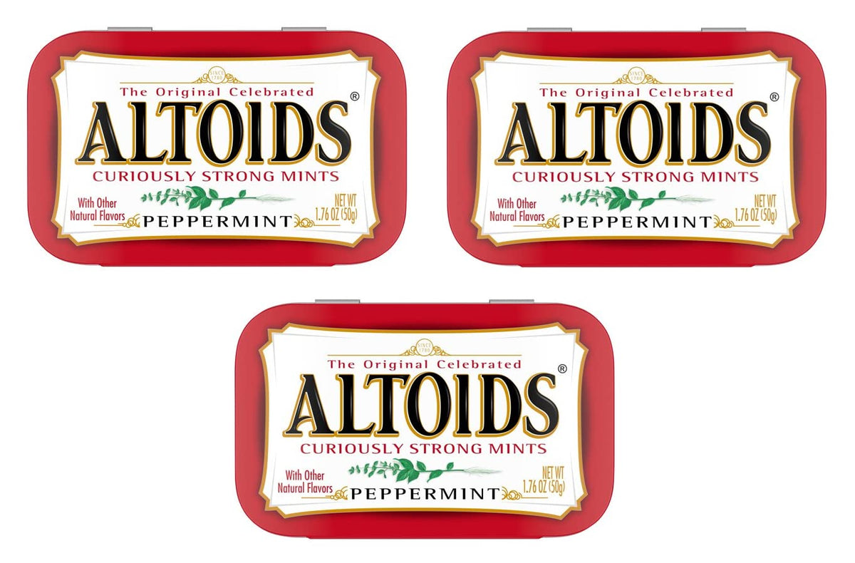 ALTOIDS Curiously Strong Peppermint tins in a 3-pack for on-the-go breath care