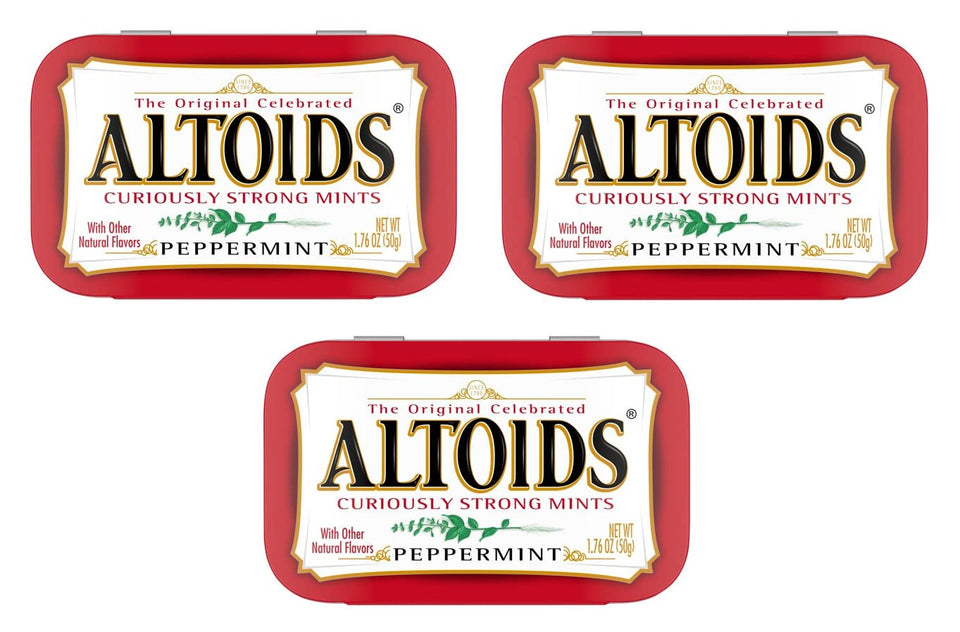 ALTOIDS Curiously Strong Peppermint tins in a 3-pack for on-the-go breath care
