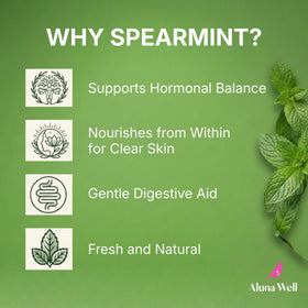Aluna Well Spearmint Tea cup steeps with calming aroma and flavor