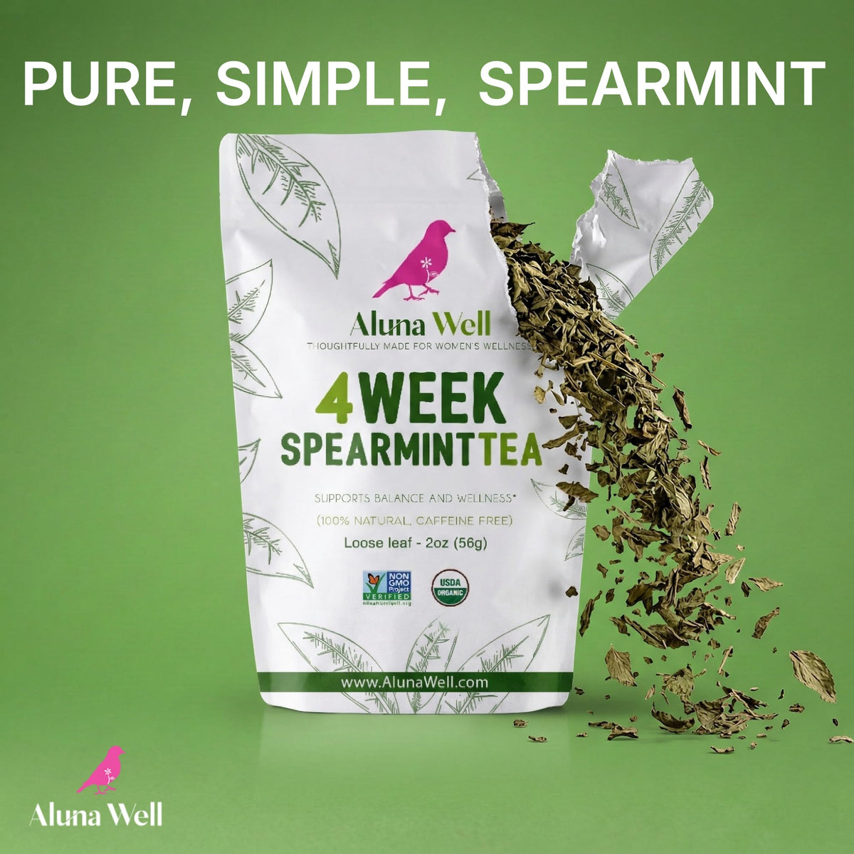 Aluna Well Spearmint Tea supports a daily caffeine-free ritual