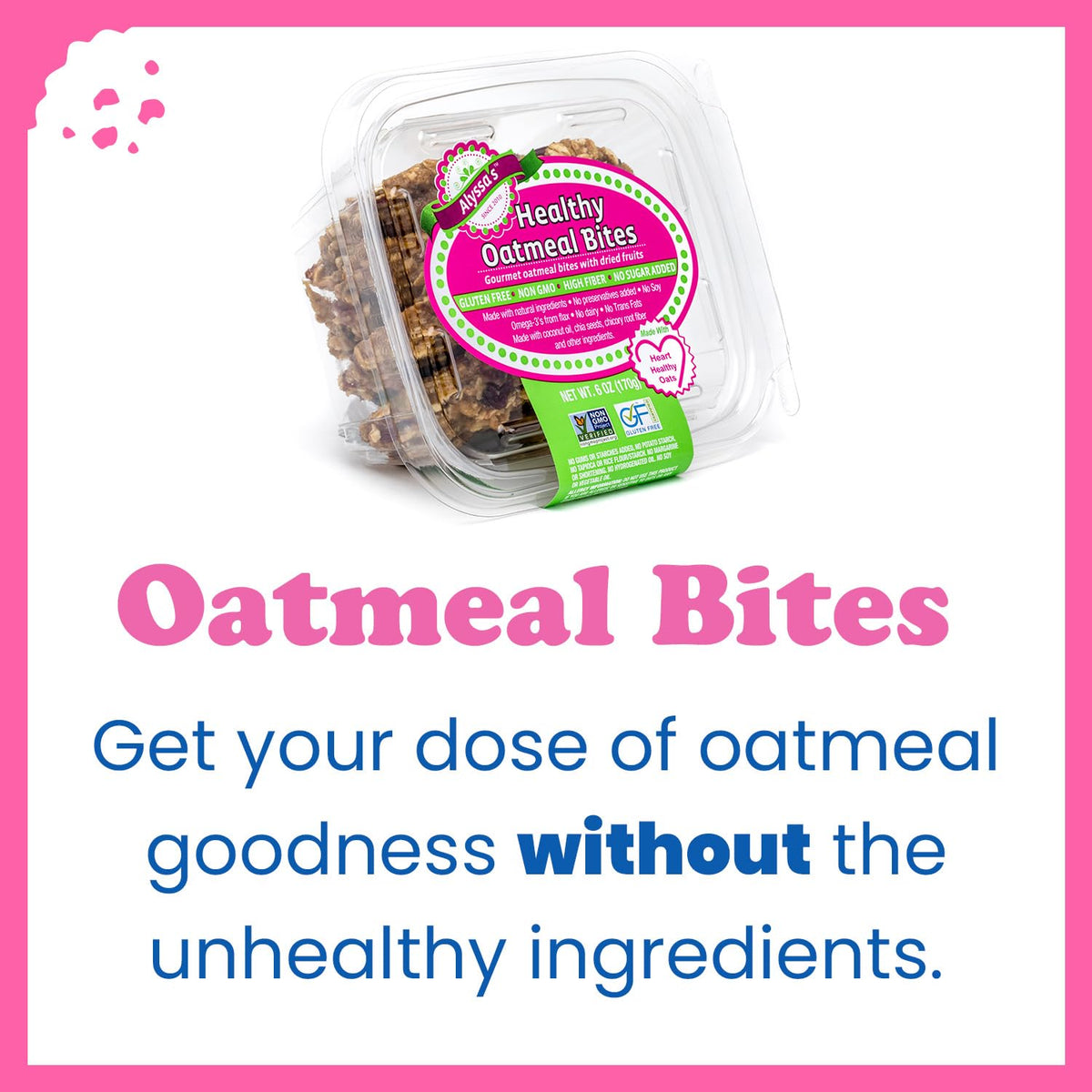 Alyssa's Gluten Free Oatmeal Cookies ingredients closeup showing natural ingredients.