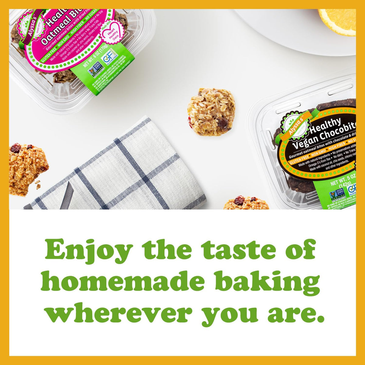 ALYSSA'S Oatmeal Bites in a lunchbox, kid-friendly and fiber-rich