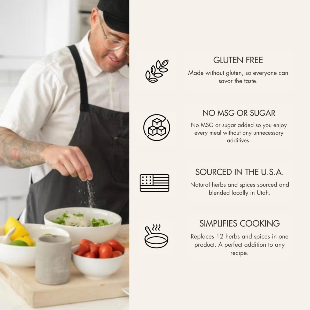 AM Signature Salt close-up flakes reveal fragrant herbs for richer flavor on any dish.