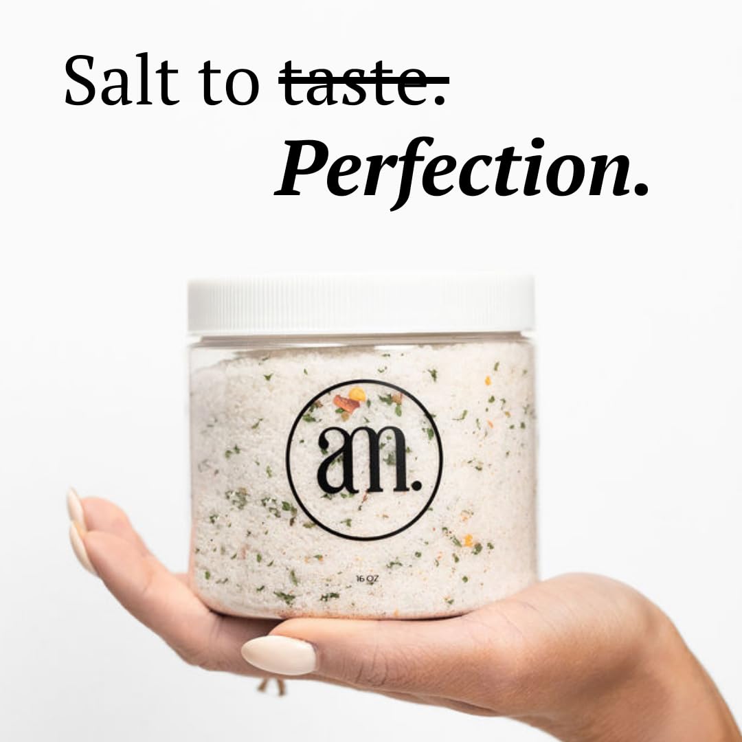 AM Signature Salt kitchen-counter display conveys artisan small-batch quality.