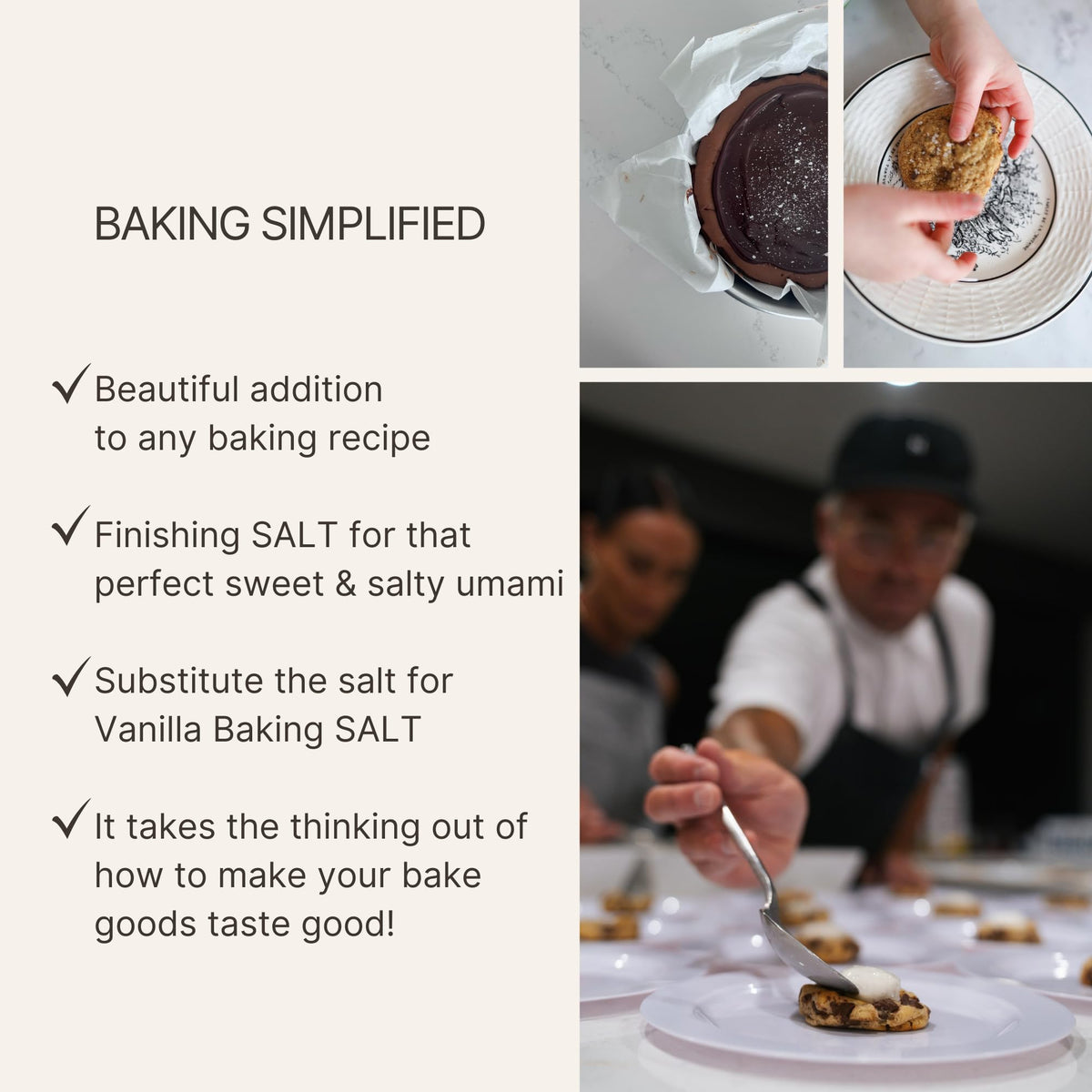 AM Vanilla Baking Salt on finished dish, sweet-salty balance.