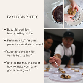AM Vanilla Baking Salt on finished dish, sweet-salty balance.