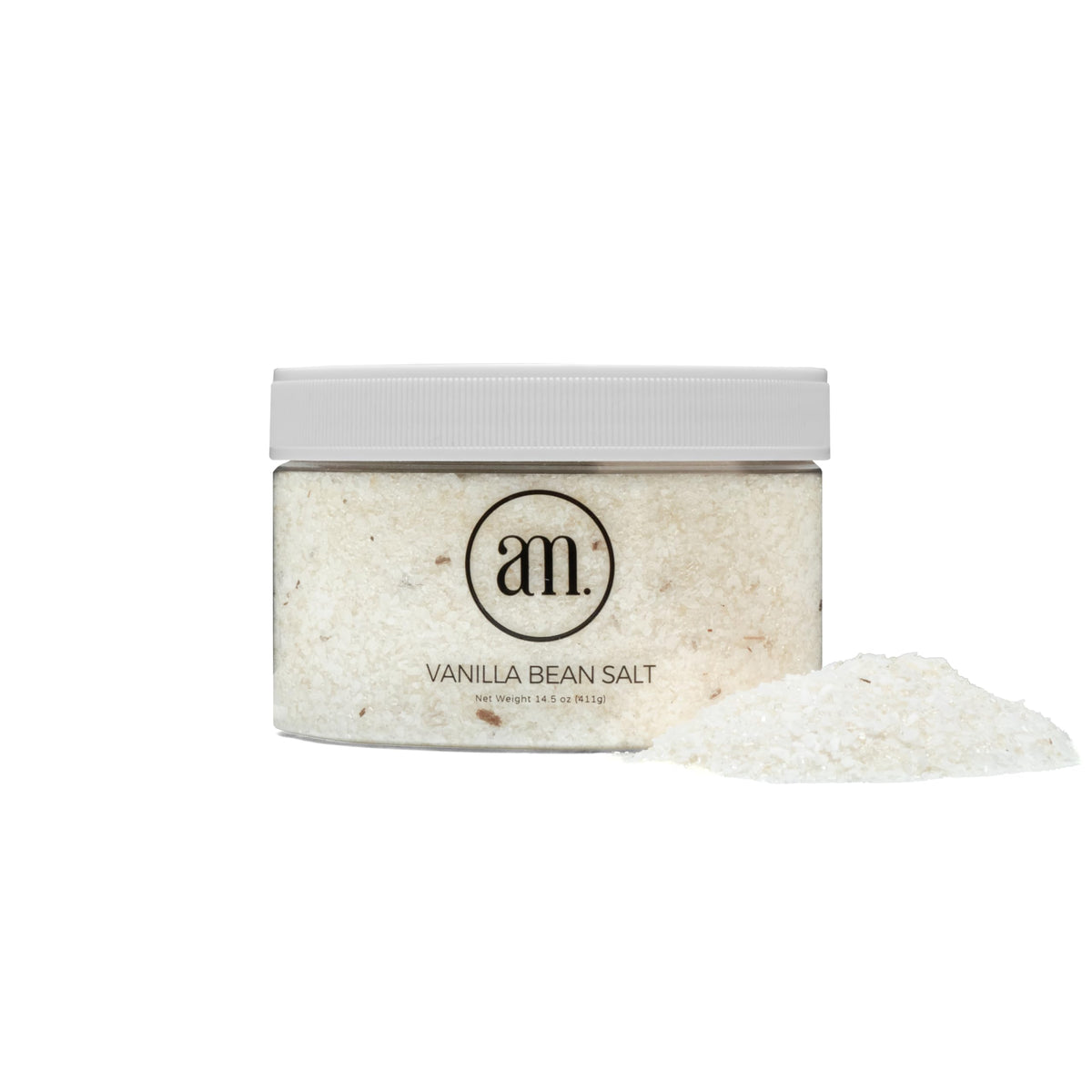 AM Vanilla Baking Salt jar with label, premium flavor for baking.