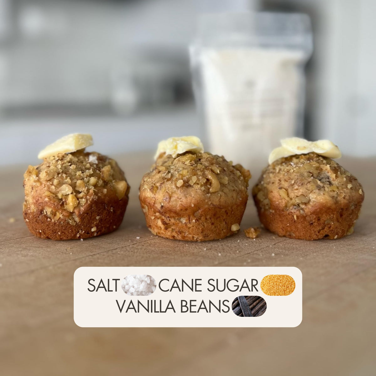 AM Vanilla Baking Salt label design, premium packaging appeal.