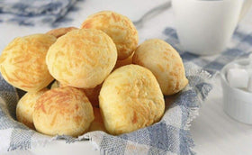 Amafil cheese bread mix in oven for warm, flaky baking.