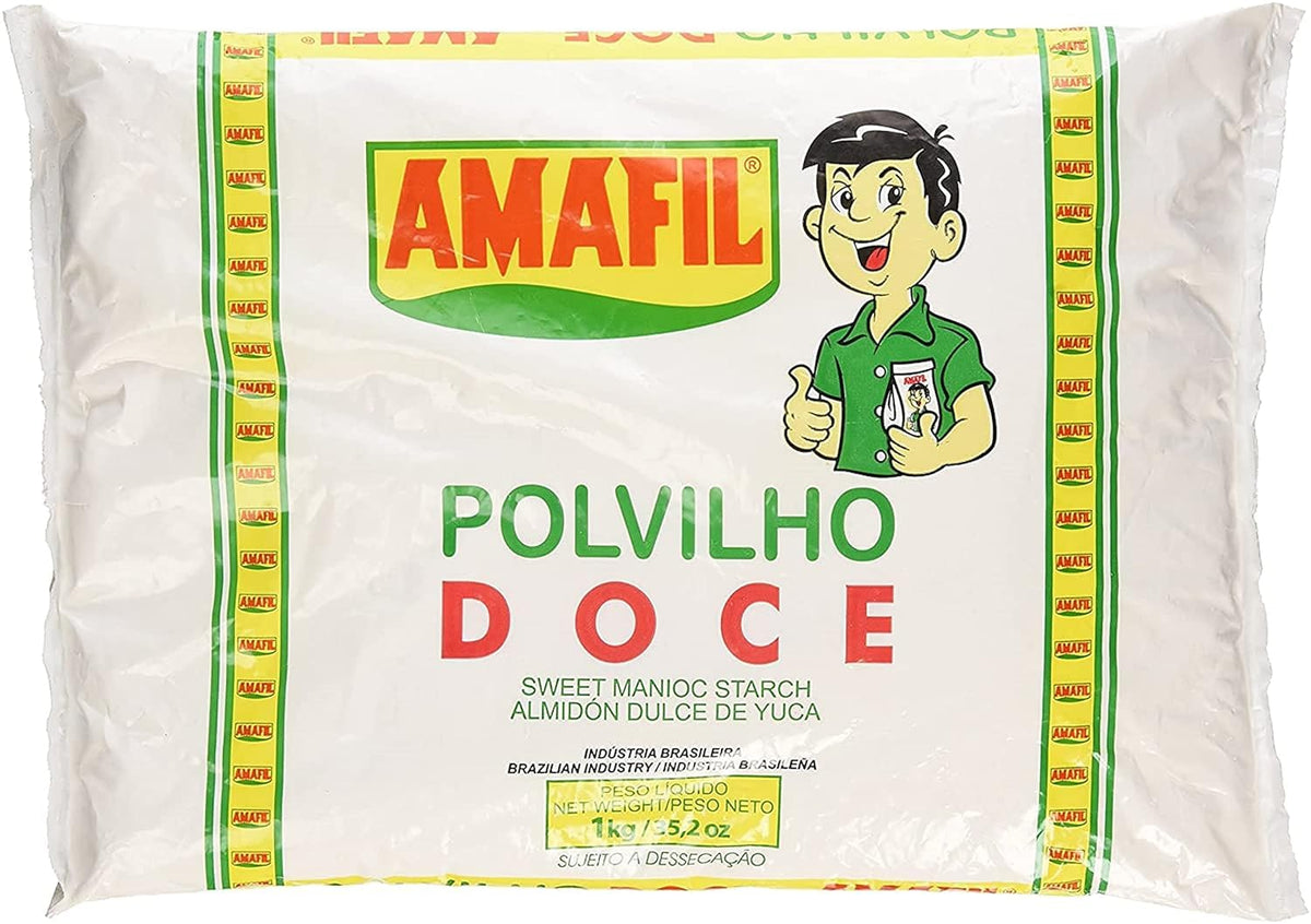 Amafil Polvilho Doce sweet manioc starch pack-two, versatile for breads and biscuits.