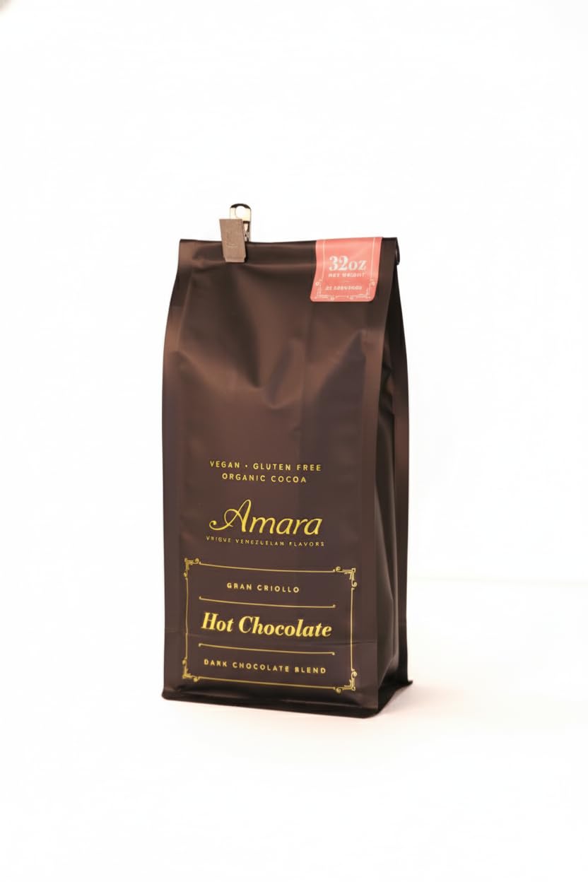Amara Organic cacao powder close-up highlighting Criollo beans.