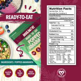 Amaranthy popped amaranth added to salad for protein and texture