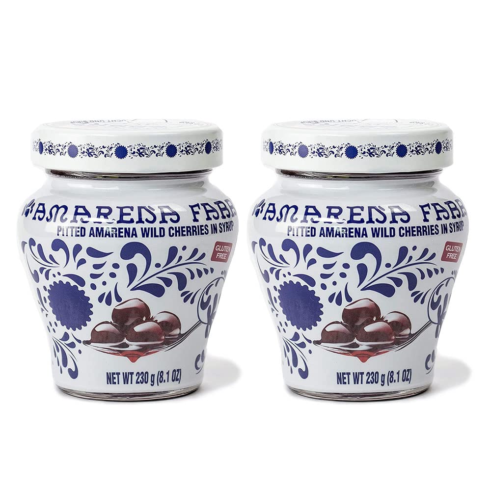 Amarena Fabbri cherries in syrup bottle elevate desserts with premium flavor.