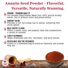 Small-batch label signals freshness and quality on Achiote powder package.