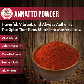 Close-up of ground annatto seeds delivering mild nutty sweetness.