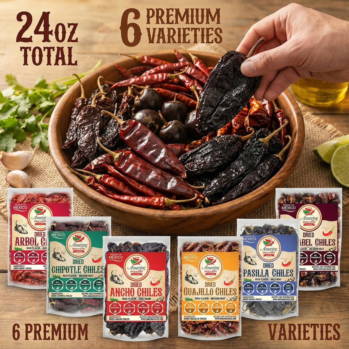Amazing Chiles ancho peppers deliver mild, fruity heat ideal for stews.