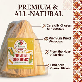 Amazing Chiles & Spices corn husks sourced from Mexico for authentic tamale flavor.