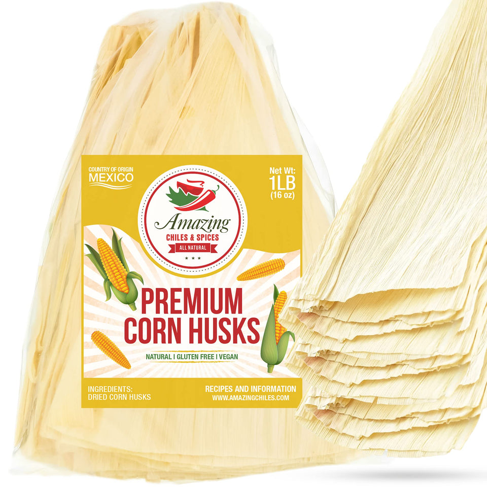 Amazing Chiles & Spices corn husks for tamales wrappers in 1lb bulk, ideal for authentic gatherings.