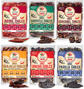 Amazing Chiles & Spices bundle image featuring six peppers for versatile cooking.