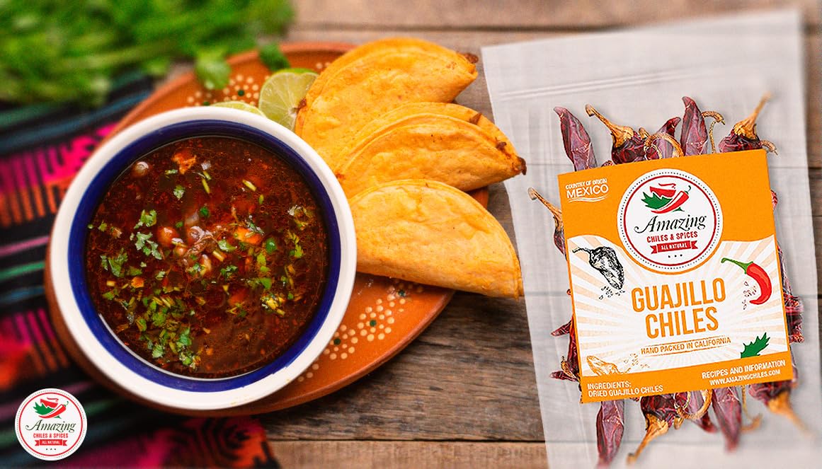 Amazing Chiles & Spices guajillo chiles mild to medium heat builds flavor gradually.