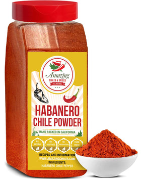 Amazing Chiles & Spices habanero powder bottle closeup highlighting intense heat and aroma