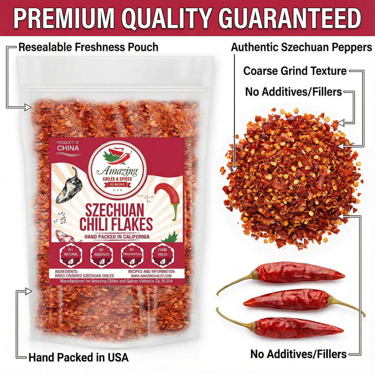 Amazing Chiles Sichuan chili flakes in kimchi for extra heat and depth.