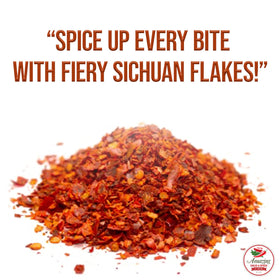 Amazing Chiles Sichuan chili flakes in a bowl deliver bold aroma and depth.