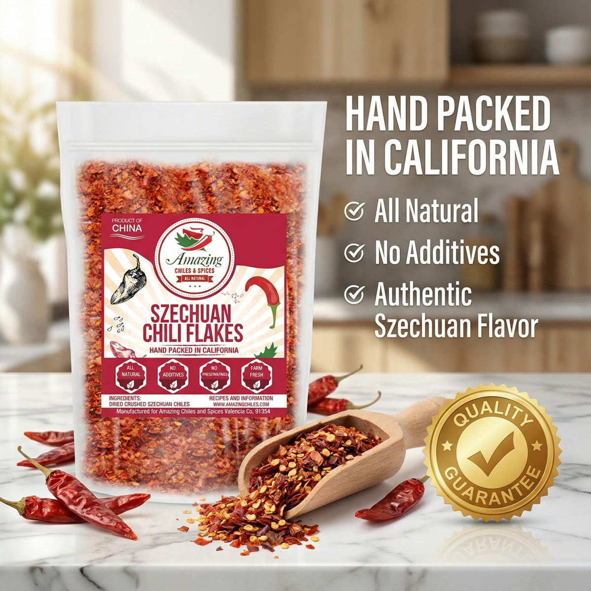 Amazing Chiles Sichuan chili flakes atop tacos for vibrant flavor.