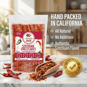 Amazing Chiles Sichuan chili flakes atop tacos for vibrant flavor.