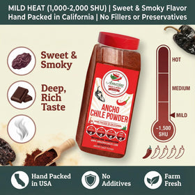 Amazing Chiles & Spices Ancho Chile Powder pouring into a pan for rich sauces.