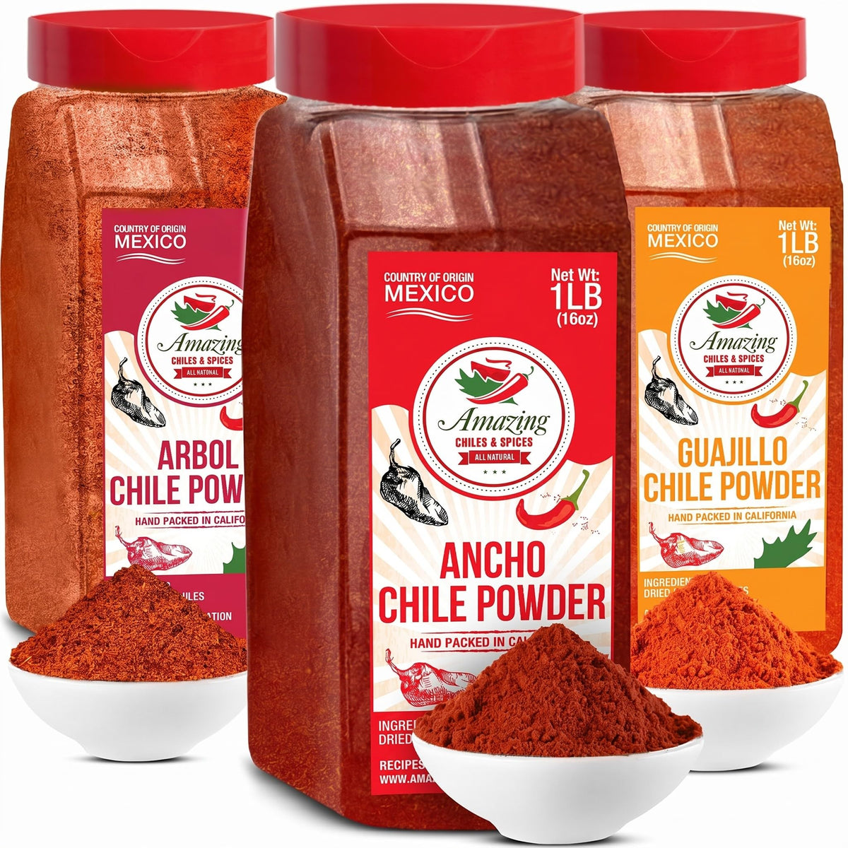 Amazing Chiles & Spices Ancho powder bag close-up for rich, smoky flavor.