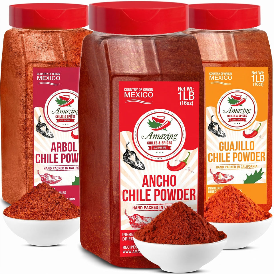 Amazing Chiles & Spices Ancho powder bag close-up for rich, smoky flavor.