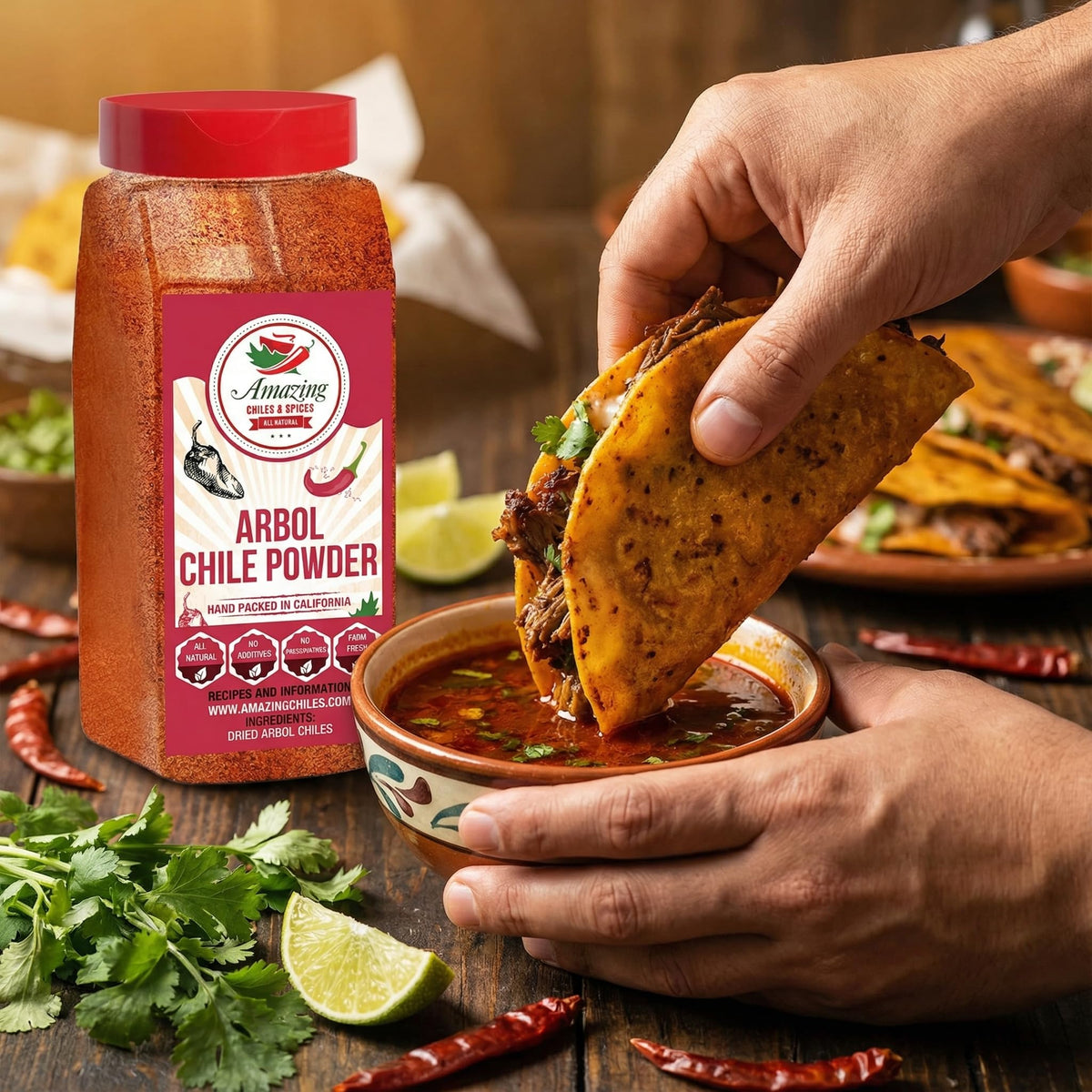 Packaging of Chile de Arbol powder by Amazing Chiles & Spices highlights quality