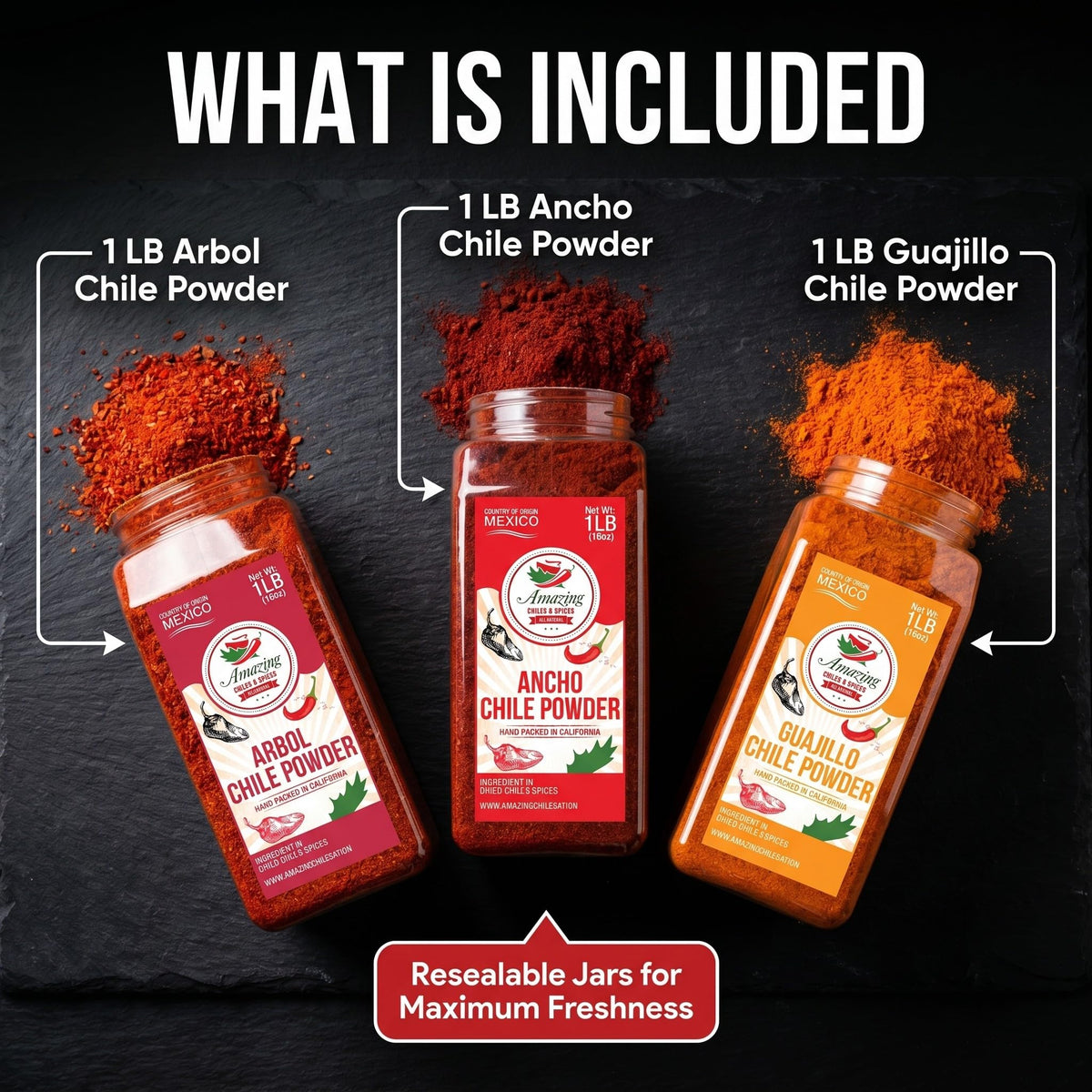 Amazing Chiles & Spices Chile powder variety pack front for pantry-ready authenticity.