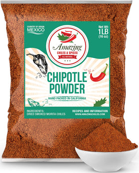 Amazing Chiles & Spices Chipotle chili powder bottle with smoky aroma for meats