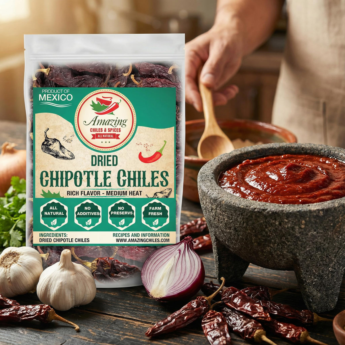 Amazing Chiles & Spices Dried Chipotle Morita ground into powder for rubs and marinades.