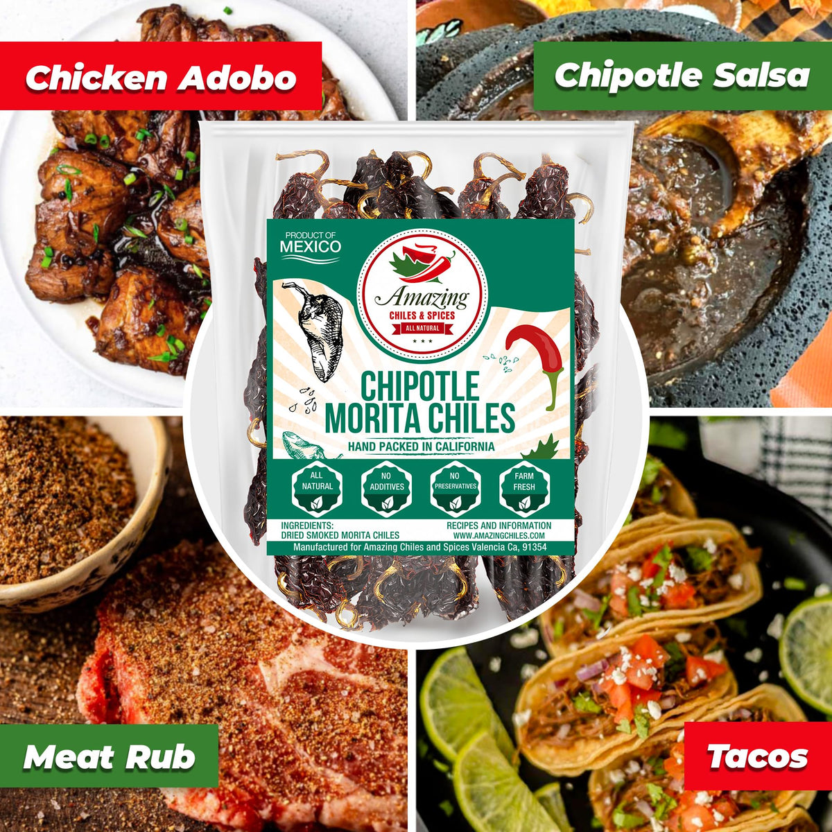 Amazing Chiles & Spices Dried Chipotle Morita resealable bag maintains freshness for everyday cooking.