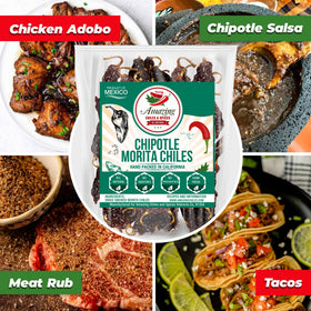 Amazing Chiles & Spices Dried Chipotle Morita resealable bag maintains freshness for everyday cooking.