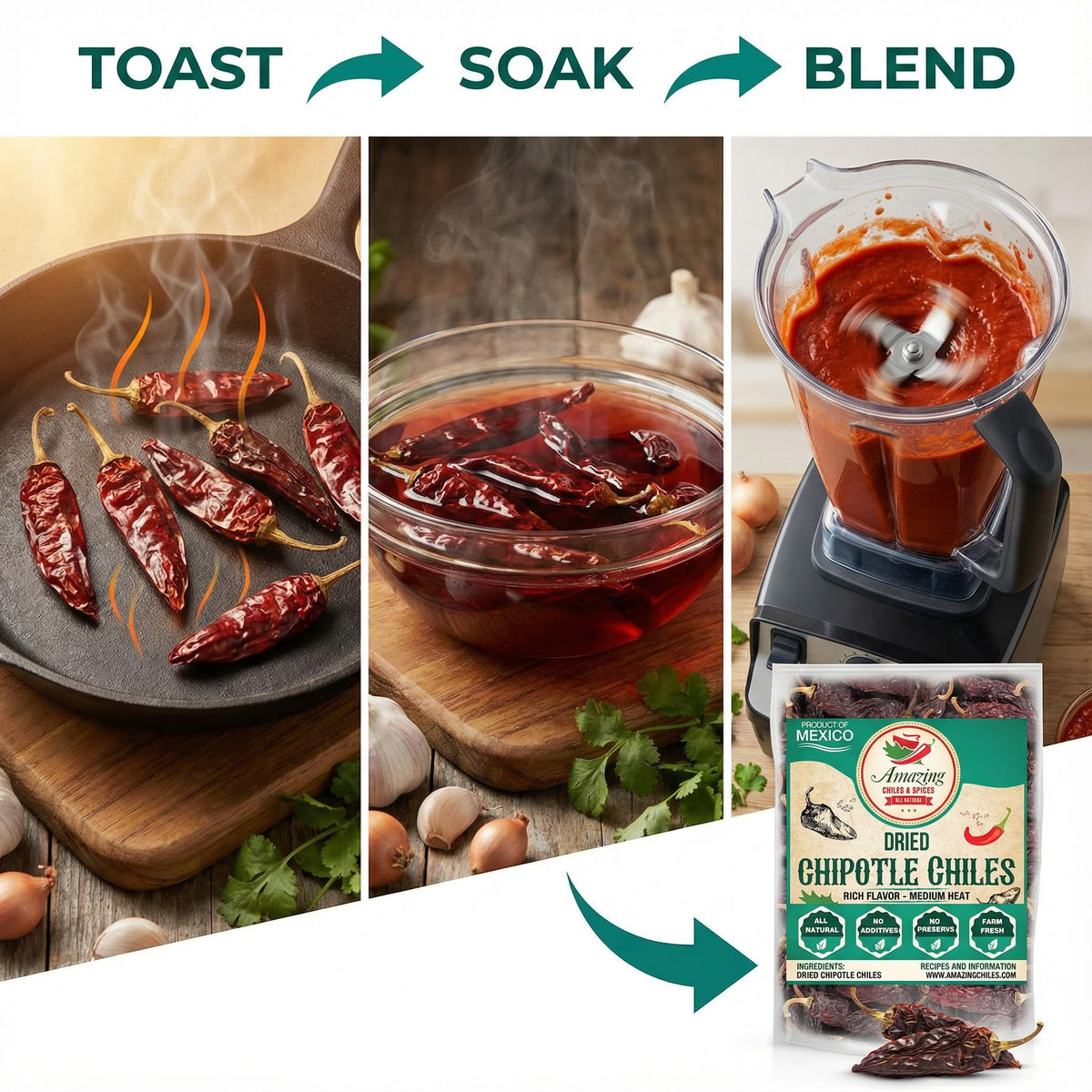 Amazing Chiles & Spices Dried Chipotle Morita close-up shows smoky color detail for recipes.
