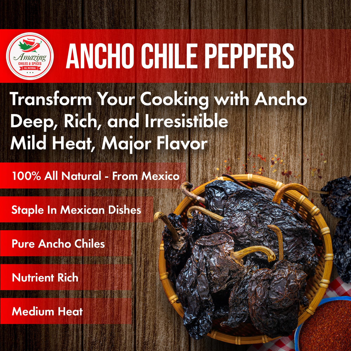 Amazing Chiles & Spices closeup of dried ancho chile texture