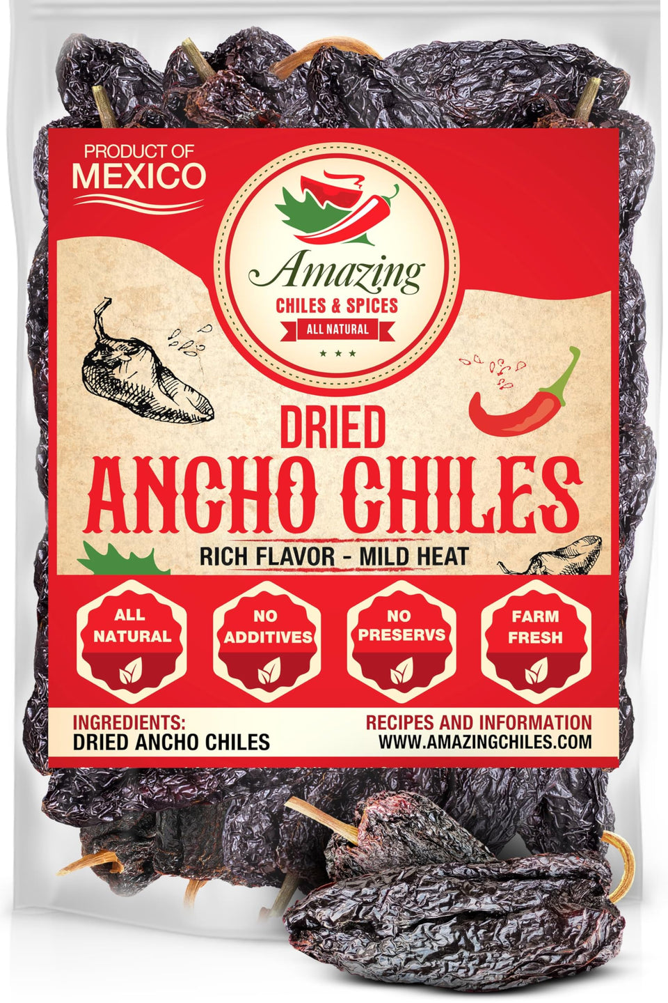 Amazing Chiles & Spices dried ancho chiles bag 1lb for authentic Mexican flavor
