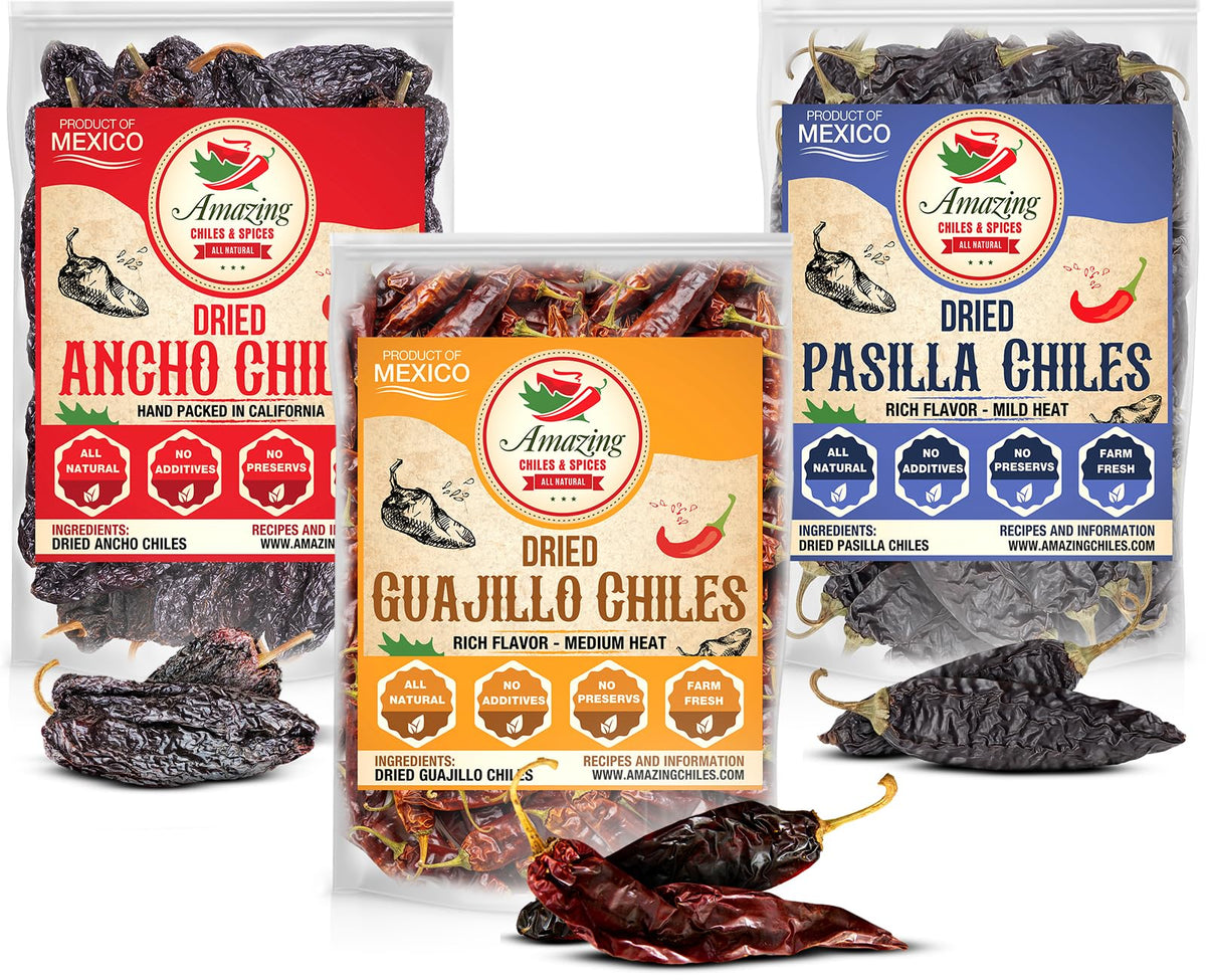 Amazing Chiles & Spices dried mixed chiles pack highlighting variety for authentic Mexican recipes