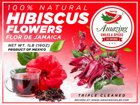 Ready-to-use hibiscus petals for flavorful beverages by Amazing Chiles & Spices.