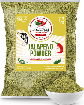 Amazing Chiles & Spices jalapeño powder 1lb bottle for versatile spice in chili and more.