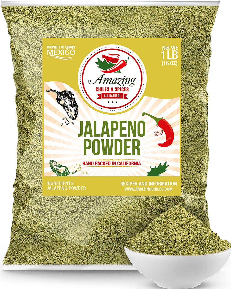 Amazing Chiles & Spices jalapeño powder 1lb bottle for versatile spice in chili and more.