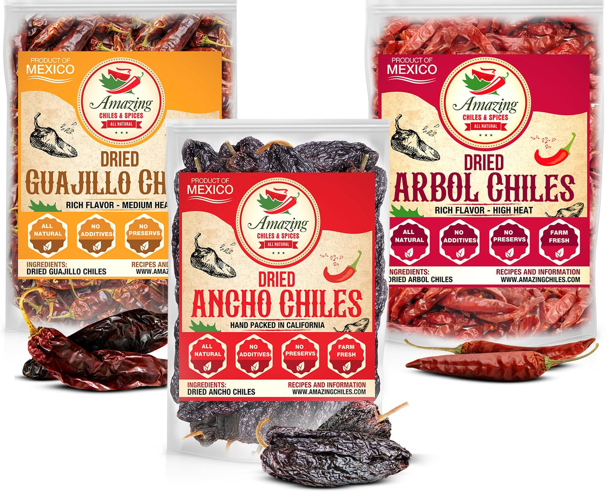 Amazing Chiles & Spices mixed dried chiles for authentic sauces.